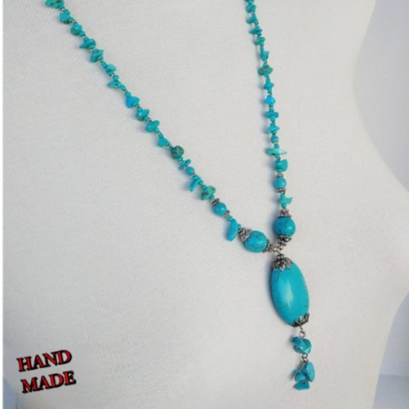 Turquoise Natural Stone Necklace Hand Made - Picture 2 of 4